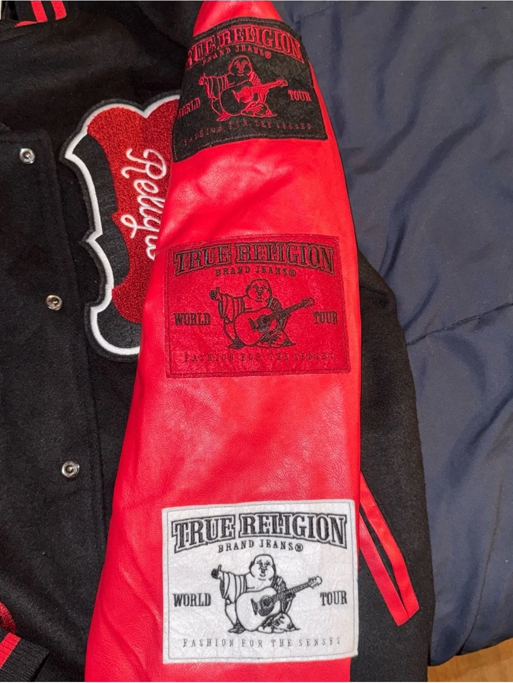 True Religion Black & Red Letterman Jacket
